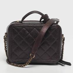 Pre Owned Chanel Burgundy Quilted Caviar Leather Small CC Filigree Vanity Case Bag