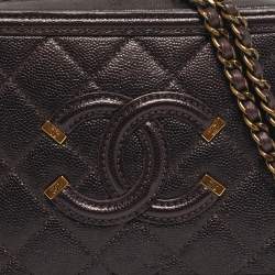 Pre Owned Chanel Burgundy Quilted Caviar Leather Small CC Filigree Vanity Case Bag