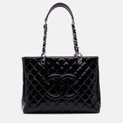 Pre Owned Chanel Black Patent Grand Shopping Tote