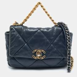 مملوكة مسبقًا حقيبة شانيل 19 جلد كريمي مبطن صغيرة بقلاب