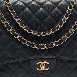 Pre Owned Chanel Black Quilted Caviar Leather Maxi Classic Single Flap Bag