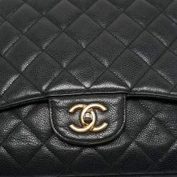 Pre Owned Chanel Black Quilted Caviar Leather Maxi Classic Single Flap Bag