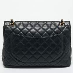 Pre Owned Chanel Black Quilted Caviar Leather Maxi Classic Single Flap Bag