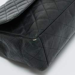 Pre Owned Chanel Black Quilted Caviar Leather Maxi Classic Single Flap Bag