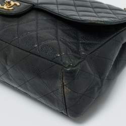 Pre Owned Chanel Black Quilted Caviar Leather Maxi Classic Single Flap Bag