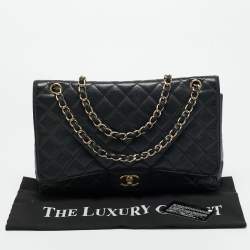 Pre Owned Chanel Black Quilted Caviar Leather Maxi Classic Single Flap Bag