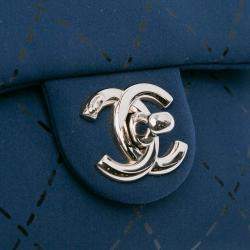 Pre Owned Chanel Blue Classic Jersey Single Flap