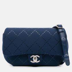 Pre Owned Chanel Blue Classic Jersey Single Flap