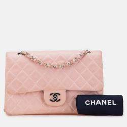 Pre Owned Chanel Pink Medium Classic Lambskin Double Flap