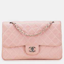 Pre Owned Chanel Pink Medium Classic Lambskin Double Flap