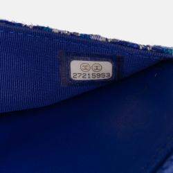 Pre Owned Chanel Blue Quilted Boucle Tweed Charm Wallet On Chain
