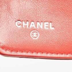 Pre Owned Chanel Orange Quilted Patent Leather CC French Wallet