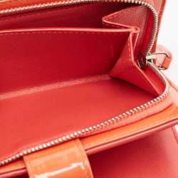Pre Owned Chanel Orange Quilted Patent Leather CC French Wallet