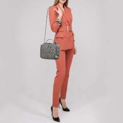 Pre Owned Chanel Grey Quilted Caviar Leather Large Filigree Vanity Bag