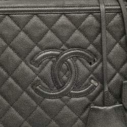 Pre Owned Chanel Grey Quilted Caviar Leather Large Filigree Vanity Bag