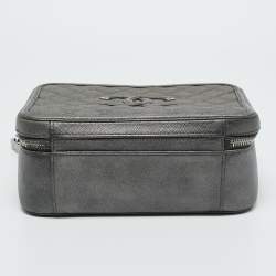 Pre Owned Chanel Grey Quilted Caviar Leather Large Filigree Vanity Bag
