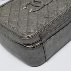 Pre Owned Chanel Grey Quilted Caviar Leather Large Filigree Vanity Bag