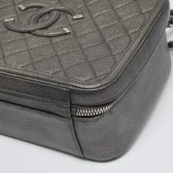 Pre Owned Chanel Grey Quilted Caviar Leather Large Filigree Vanity Bag
