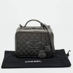 Pre Owned Chanel Grey Quilted Caviar Leather Large Filigree Vanity Bag