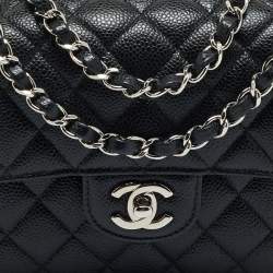 Pre Owned Chanel Black Quilted Caviar Leather Small Classic Double Flap Bag