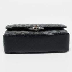Pre Owned Chanel Black Quilted Caviar Leather Small Classic Double Flap Bag