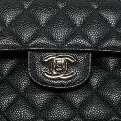 Pre Owned Chanel Black Quilted Caviar Leather Small Classic Double Flap Bag