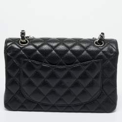 Pre Owned Chanel Black Quilted Caviar Leather Small Classic Double Flap Bag