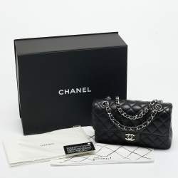Pre Owned Chanel Black Quilted Caviar Leather Small Classic Double Flap Bag
