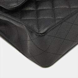 Pre Owned Chanel Black Quilted Caviar Leather Small Classic Double Flap Bag