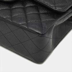 Pre Owned Chanel Black Quilted Caviar Leather Small Classic Double Flap Bag