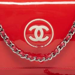 Pre Owned Chanel Red/Pink Patent and Leather CC Wallet On Chain
