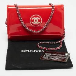 Pre Owned Chanel Red/Pink Patent and Leather CC Wallet On Chain