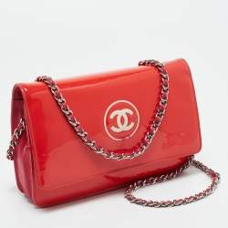 Pre Owned Chanel Red/Pink Patent and Leather CC Wallet On Chain
