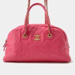 Pre Owned Chanel Matelasse Bowling Bag Pink Calf Leather