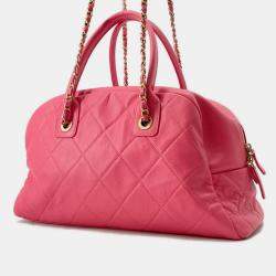Pre Owned Chanel Matelasse Bowling Bag Pink Calf Leather