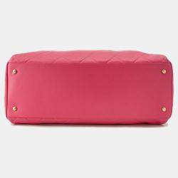 Pre Owned Chanel Matelasse Bowling Bag Pink Calf Leather
