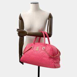 Pre Owned Chanel Matelasse Bowling Bag Pink Calf Leather