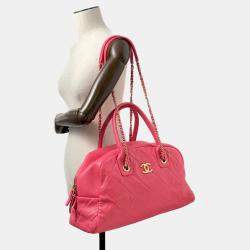 Pre Owned Chanel Matelasse Bowling Bag Pink Calf Leather