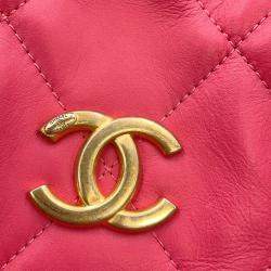 Pre Owned Chanel Matelasse Bowling Bag Pink Calf Leather