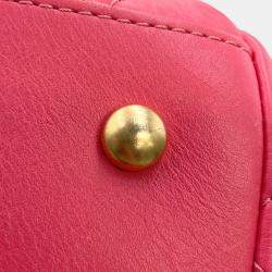 Pre Owned Chanel Matelasse Bowling Bag Pink Calf Leather