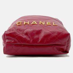 Pre Owned Chanel 22 Mini Red Calfskin Leather Shoulder Bag