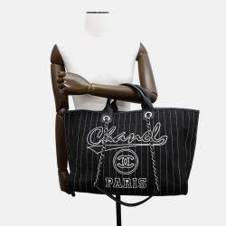 Pre Owned حقيبة شانتوت شانيل دوفيل 2واي قماش جلد سوداء/بيضاء حجم مم