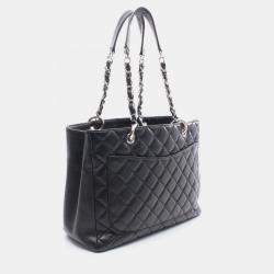 Pre Owned Chanel Matelassé Black Leather Grand Shopping Tote