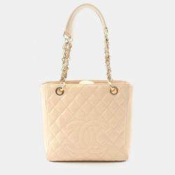 Pre Owned Chanel Matelasse PST Calfskin Beige Chain Shoulder Tote Bag