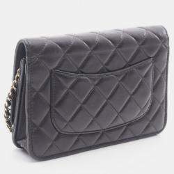 Pre Owned Chanel Matelasse Black Lambskin Leather Crossbody Bag
