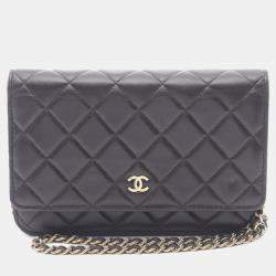 Pre Owned Chanel Matelasse Black Lambskin Leather Crossbody Bag