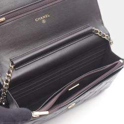 Pre Owned Chanel Matelasse Black Lambskin Leather Crossbody Bag