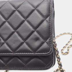 Pre Owned Chanel Matelasse Black Lambskin Leather Crossbody Bag