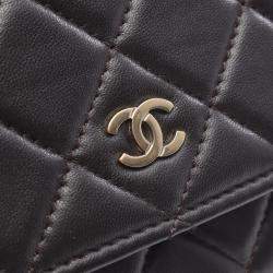 Pre Owned Chanel Matelasse Black Lambskin Leather Crossbody Bag