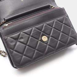 Pre Owned Chanel Matelasse Black Lambskin Leather Crossbody Bag